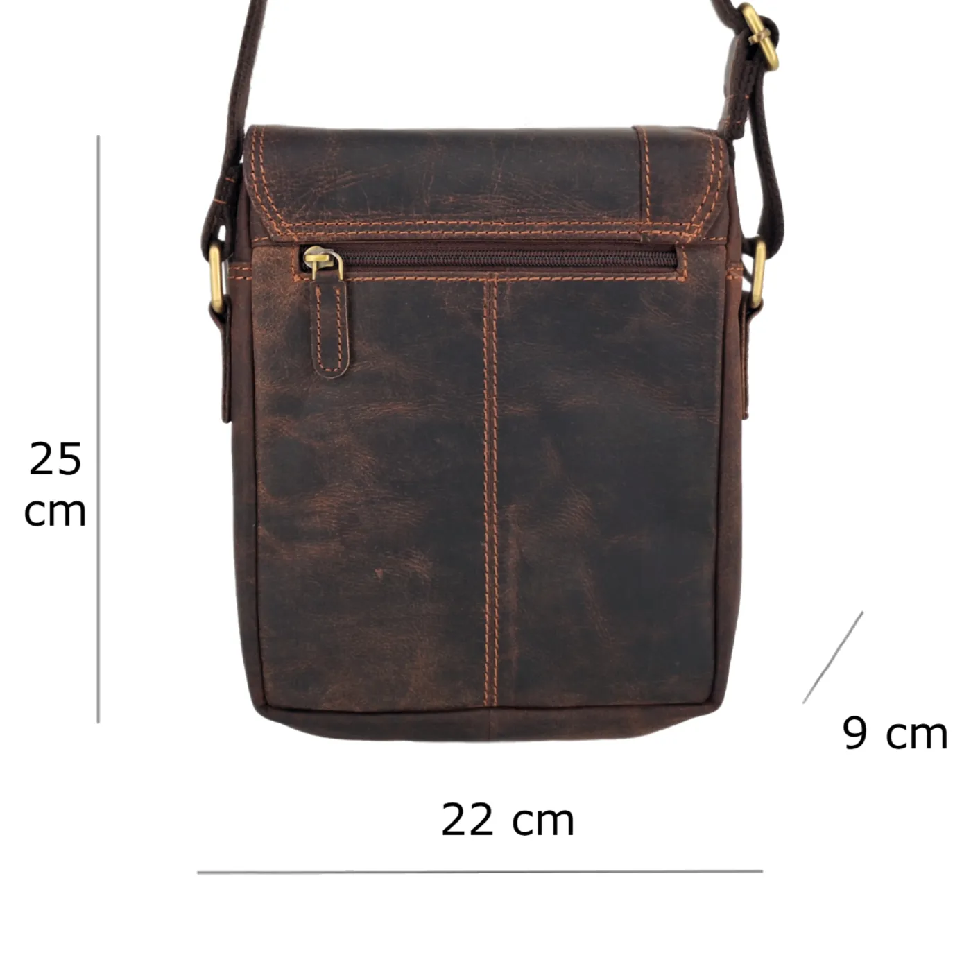 Pánská kožená taška přes rameno Mark 081106 » REFORM Rozměry tmavě hnědé kožené tašky David: šířka 22 cm, výška 25 cm, hloubka 9 cm